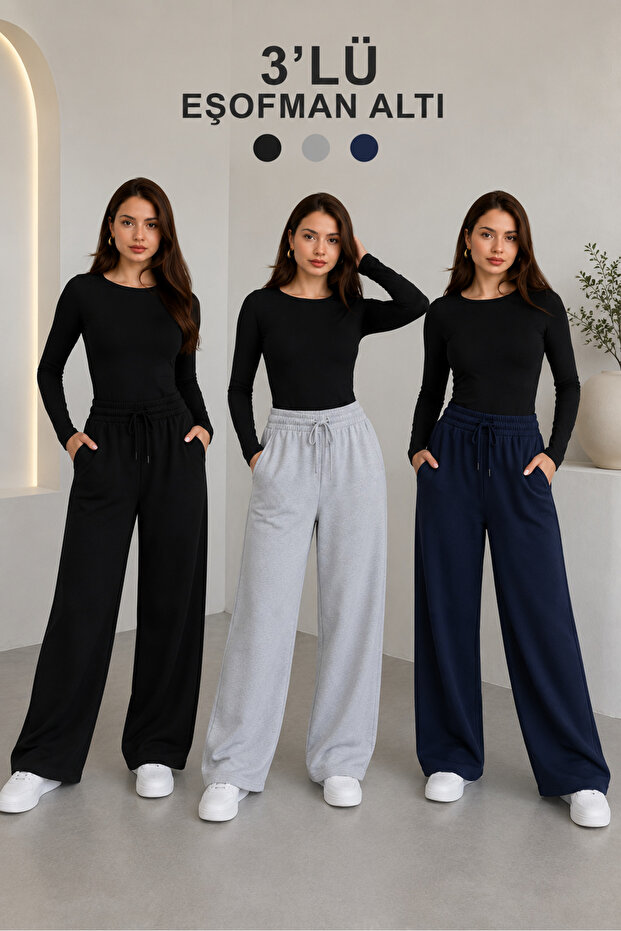 Women's 3-Piece Casual Tracksuit Set Black Gray Navy Blue Comfortable Cut with Pockets