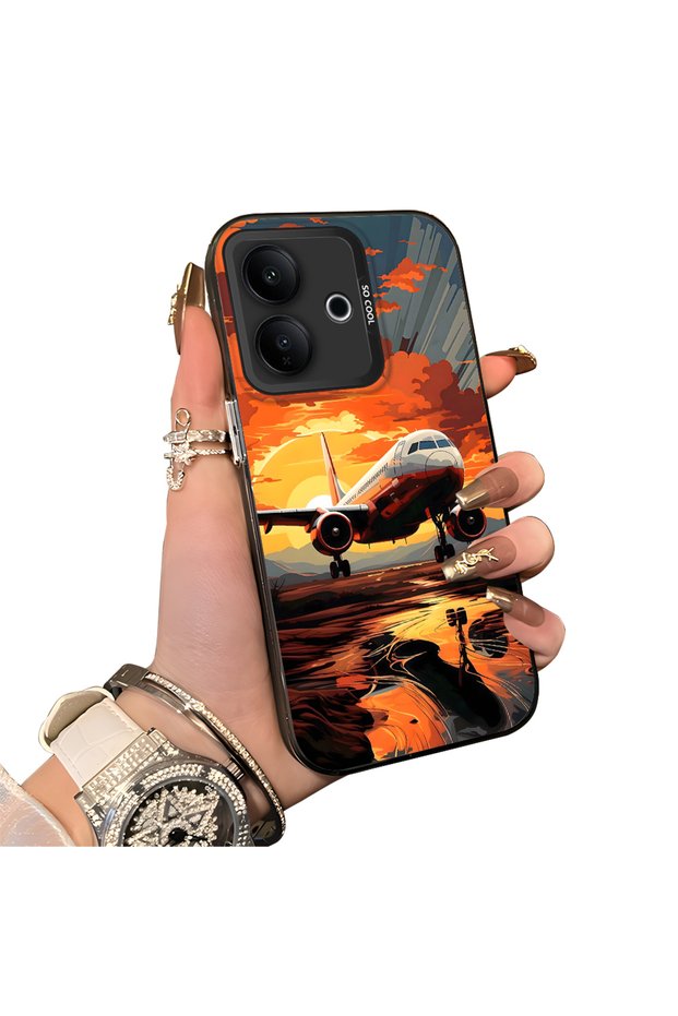 Vivo V60 Lite 5g Compatible Silicone Edge Hard Back Case Couple Phone Case Airplane Pattern