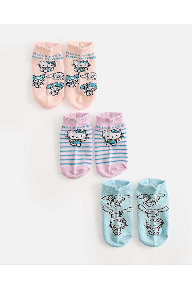 Girls Pastel Hello Kitty and Friends 3-Pack Ankle Socks