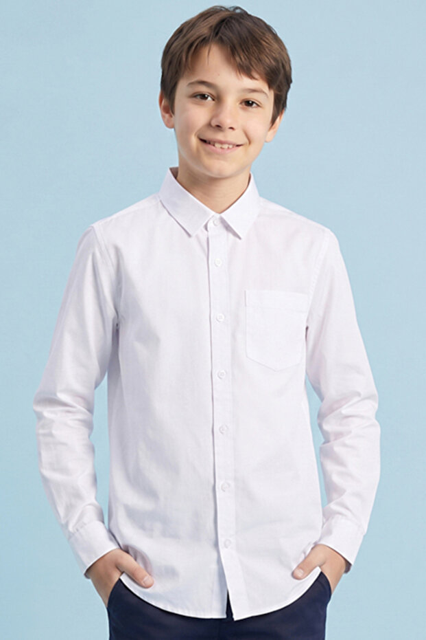 Solid Shirt with Classic Collar and Long Sleeves