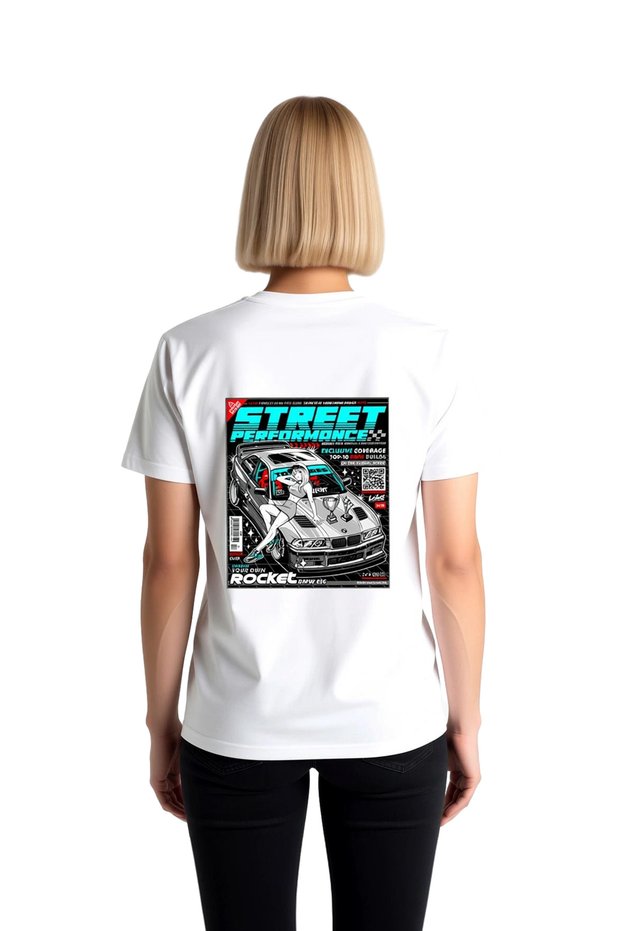 Women's Retro Automotive Magazine Style Printed Relaxed Fit Short Sleeve Cotton T-Shirt Casual Modern Stylish