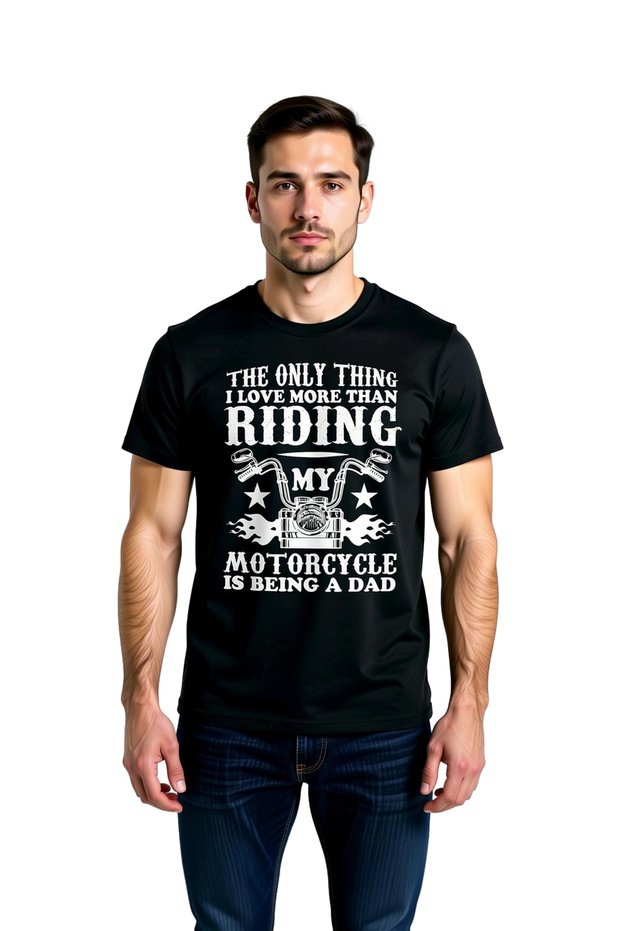 Men's Motorcycle Printed T-Shirt Round Neck Short Sleeve Fatherhood Themed Casual Relaxed Fit Modern
