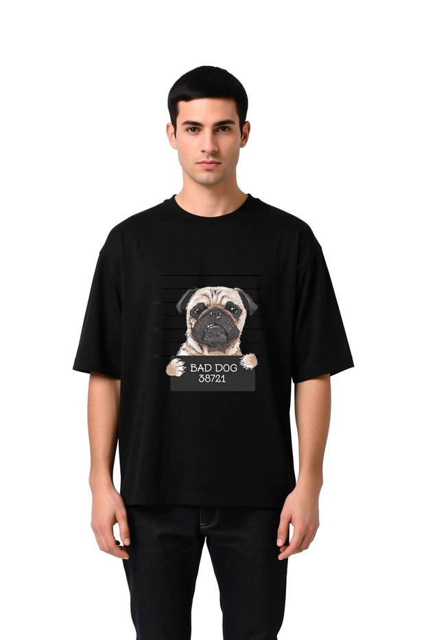 Men's Oversize T-Shirt Humorous Dog Portrait Print Relaxed Fit Casual Wear Comfortable Modern Stylish Elegant