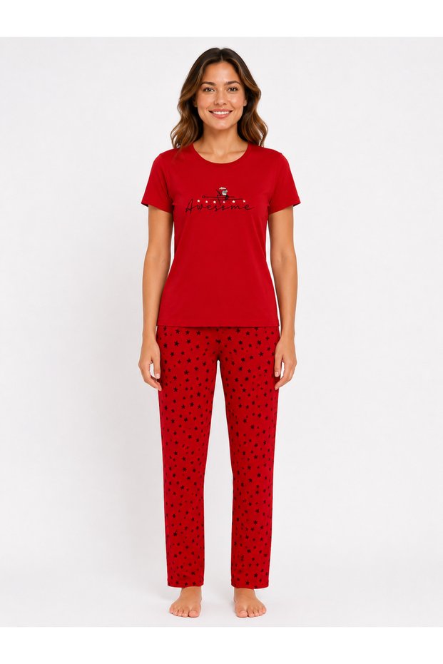 Women's summer short sleeve awesome red pajama set