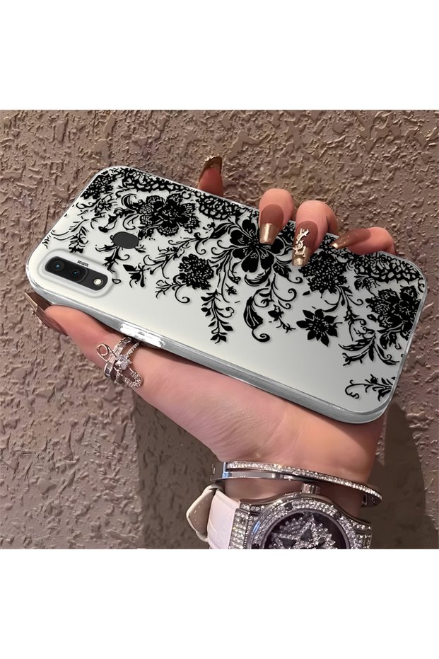 Samsung Galaxy A30/A20 Compatible Elegant Black Lace Flower Pattern Case, High Quality Phone Case