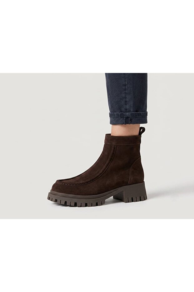 Genuine Leather Suede Zippered Boots Women's Shoes