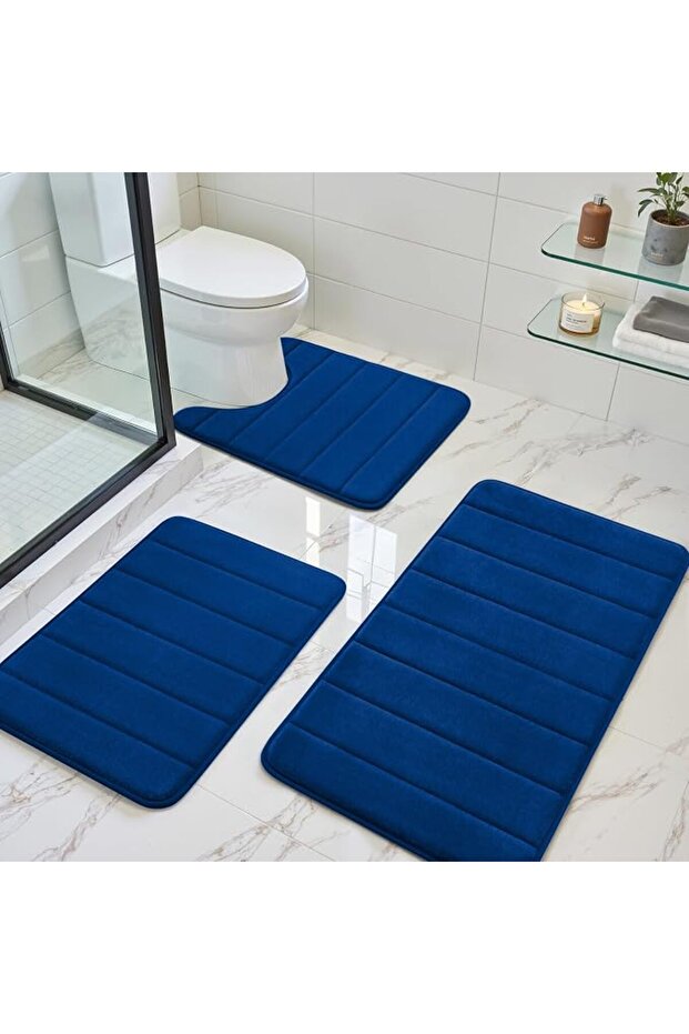 Beige Memory Foam Bathroom Rug Set 3 Piece, Non Slip Extra Soft Absorbent Bath Mats, Machine