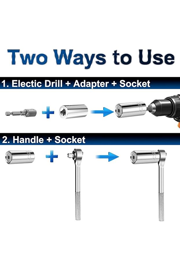 Universal Socket Set (7-19mm), Multi-Function Universal Socket Tool with Drill Adapter Unscrew Any B - 4