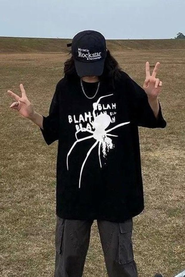Black Unisex Blah Blah Spider T-Shirt- Mingalondon
