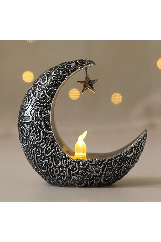 فوانيس شموع العيد ورمضان، حامل شموع LED صغير على شكل نجمة وهلال لعيد مبارك، مصباح رياح للعيد الفطر