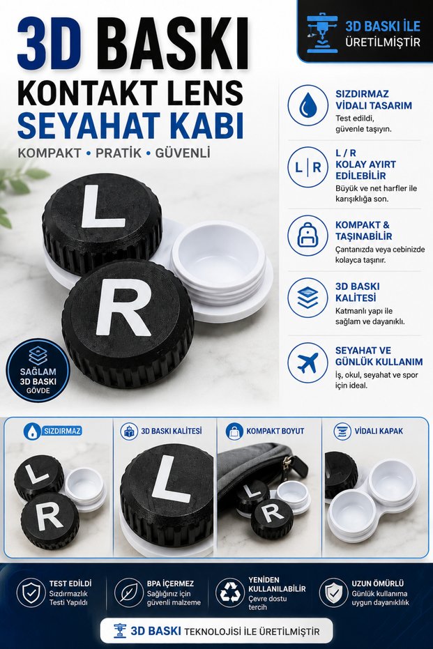 3D Printing Contact Lens Storage and Travel Container L/R Screw Cap