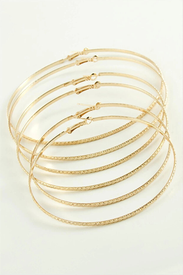 Zigzag Patterned Metal Hoop Earrings 6 Pieces
