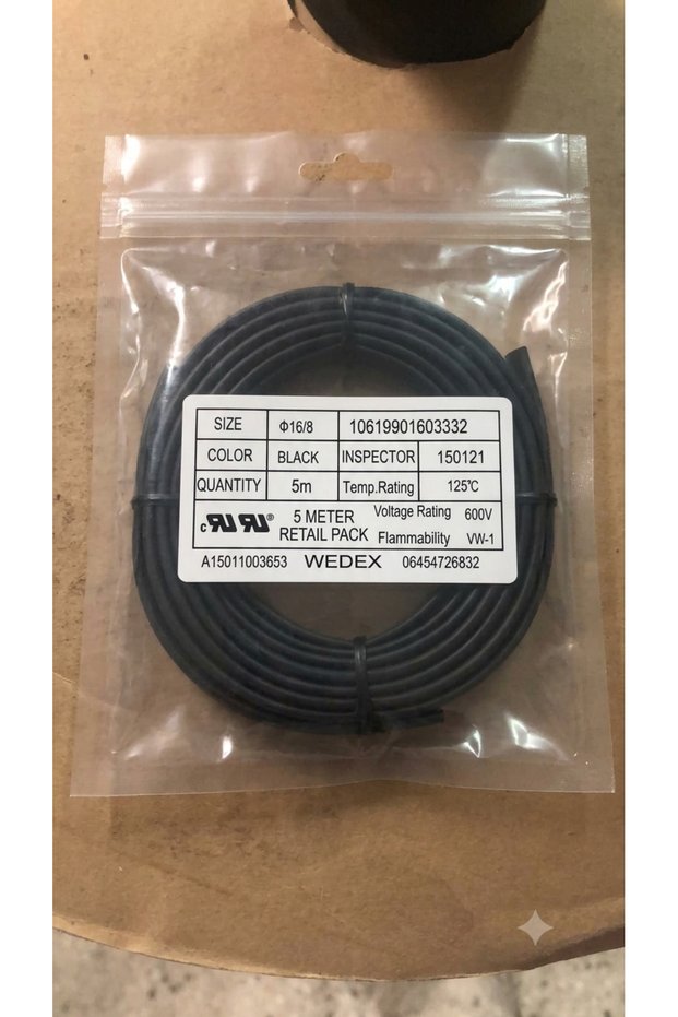 Wedex Black Heat Shrink Tubing Φ16/8 mm – 5 Meters