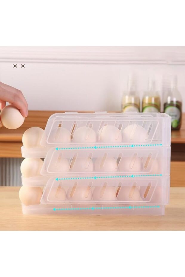 3-Tier Stackable Egg Organizer, Rolling Egg Holder for Refrigerator, Space Saving Kitchen Storage, E - 7