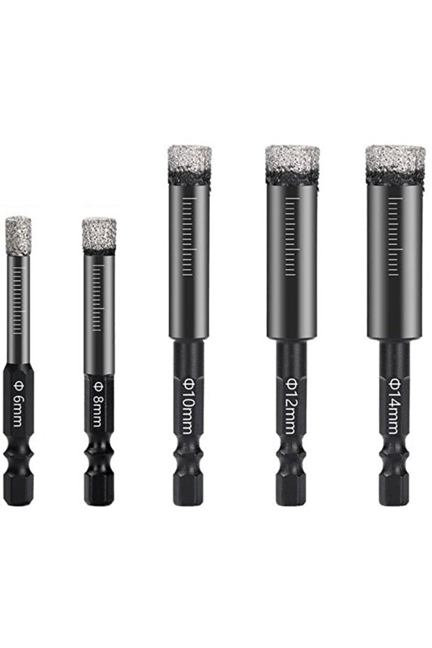 Diamond drill bits 5pc 6-14mm hexagonal for granite/tile.