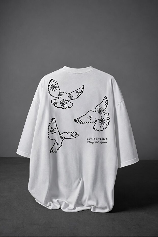 Men's White Heavy Embossed Print Oversize Tshirt