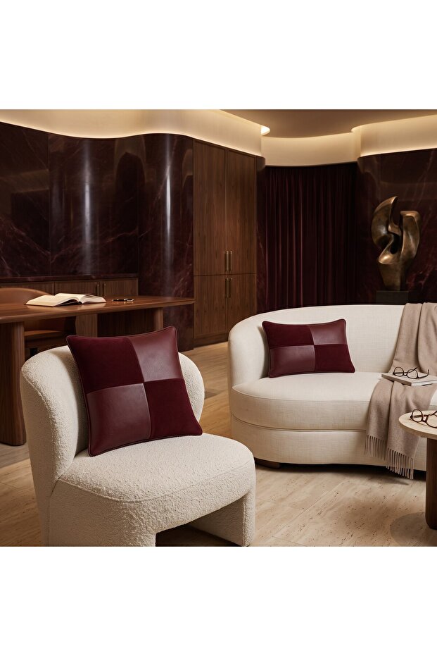 Mosaic Luxury Leather and Fabric Matching Decorative Throw Pillow Modern Stylish Square Design