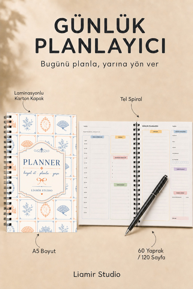 Daily Planner | Agenda | Laminated Cardboard Cover | A5 Size