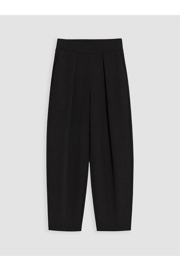 Black Elastic Waist Crepe Women's Balloon Pants