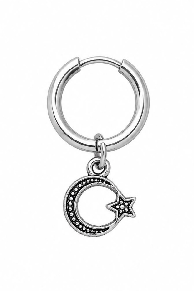 Unisex Silver Color Steel Dangle Moon Star Figured Hoop Earrings 1 Piece