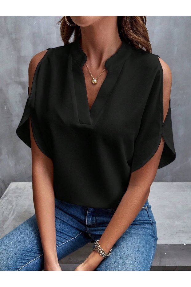 Women's Stand Collar Off-The-Shoulder V-Neck Loose Blouse