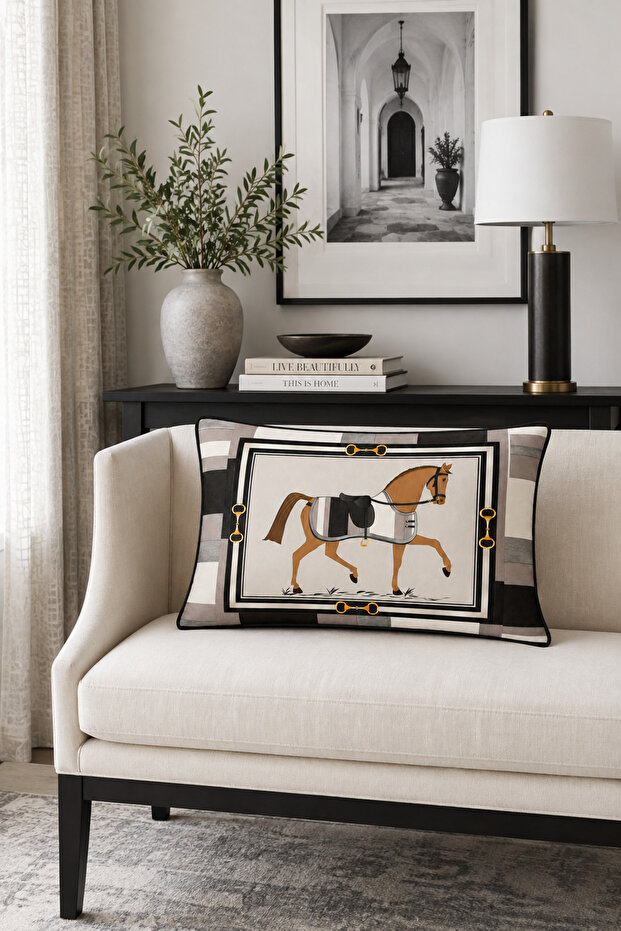 Monochrome Equestrian 2-Piece Throw Pillow Cover 35X55 cm