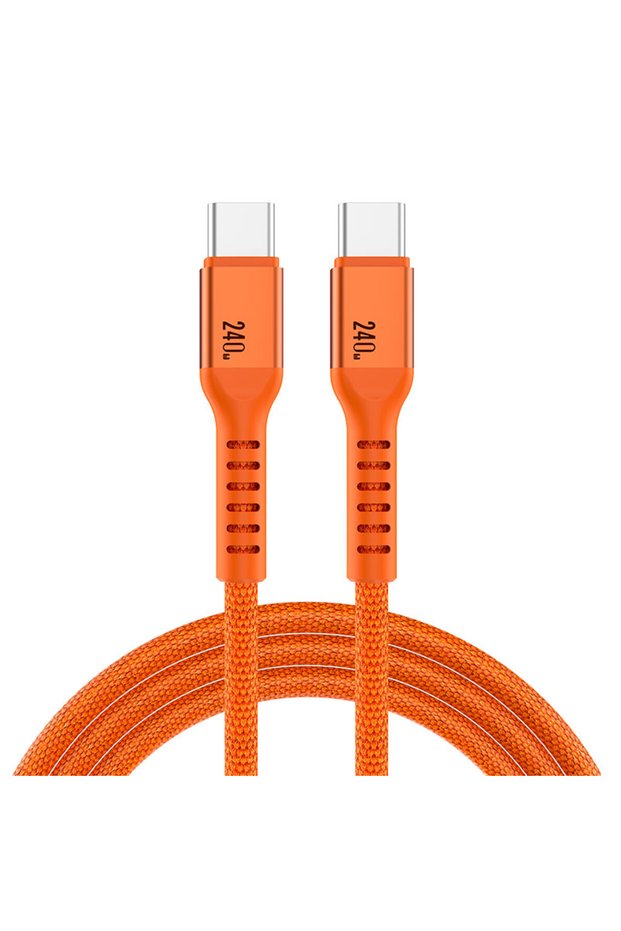 0.5m 240W Orange C-C PD240W USB C to USB C Cable,0.5m/1m/2m/3m Braided Type C Fast Charging Cord for