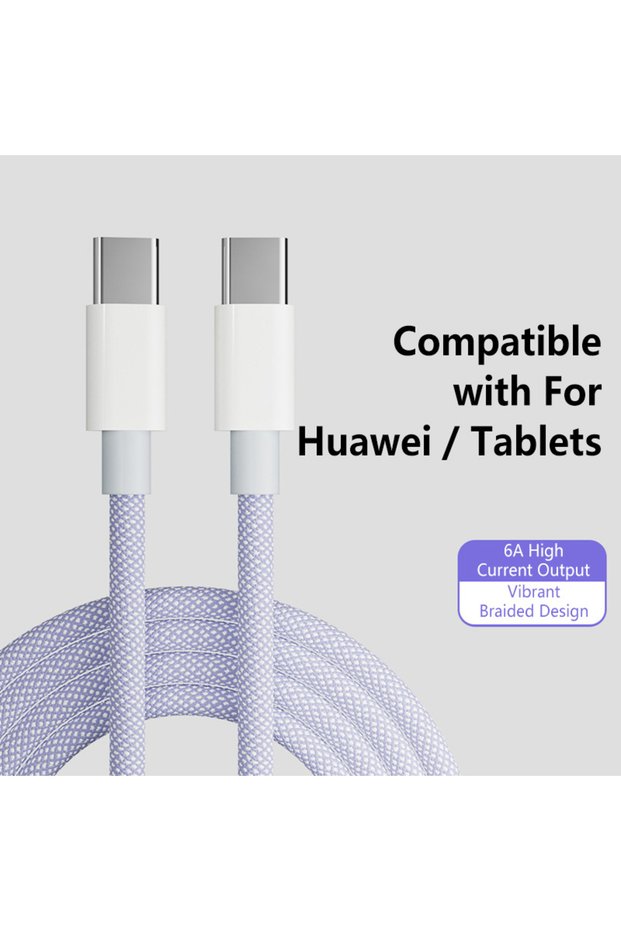 1m Purple 100W Super Fast Charge Cable Colorful Type-C To C Braided Data Cable Support Fast Charging