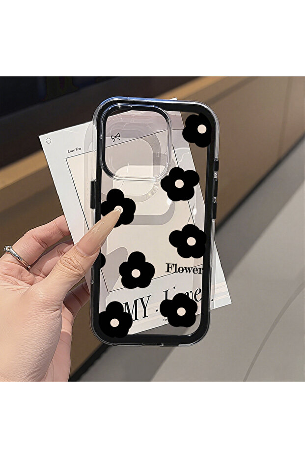 Galaxy S26 Ultra 01-MN86 Black Flowers Pattern Clear Candy Case For Samsung S26 Ultra S26 S25 Ultra