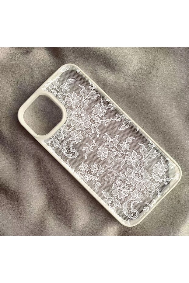 iPhone 13 Pro Max White C Vintage White Lace Floral Advanced Design Phone Case For iPhone 17 Air 16