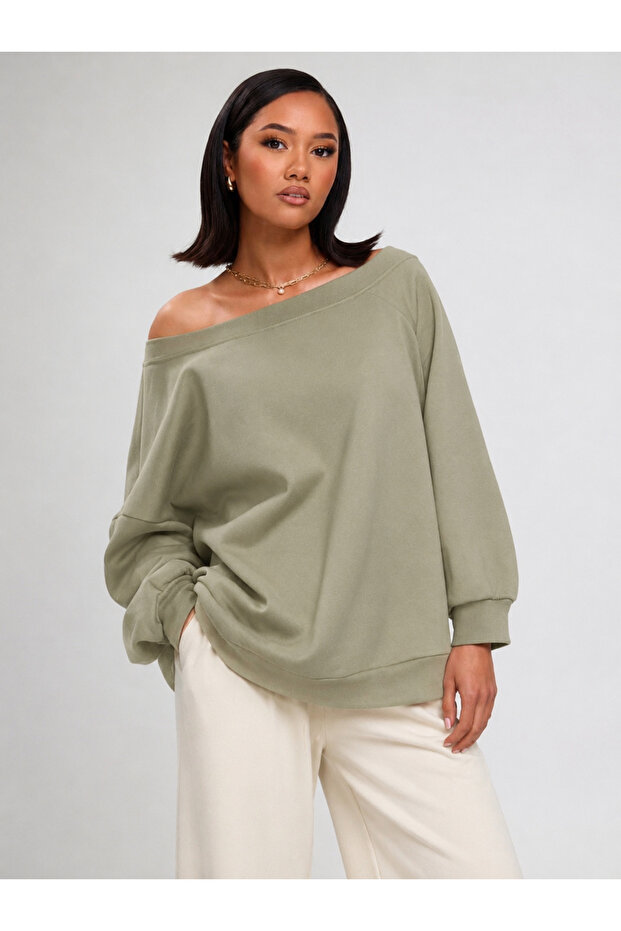 Women's Off-Shoulder Oversize Basic Sweatshirt 0035