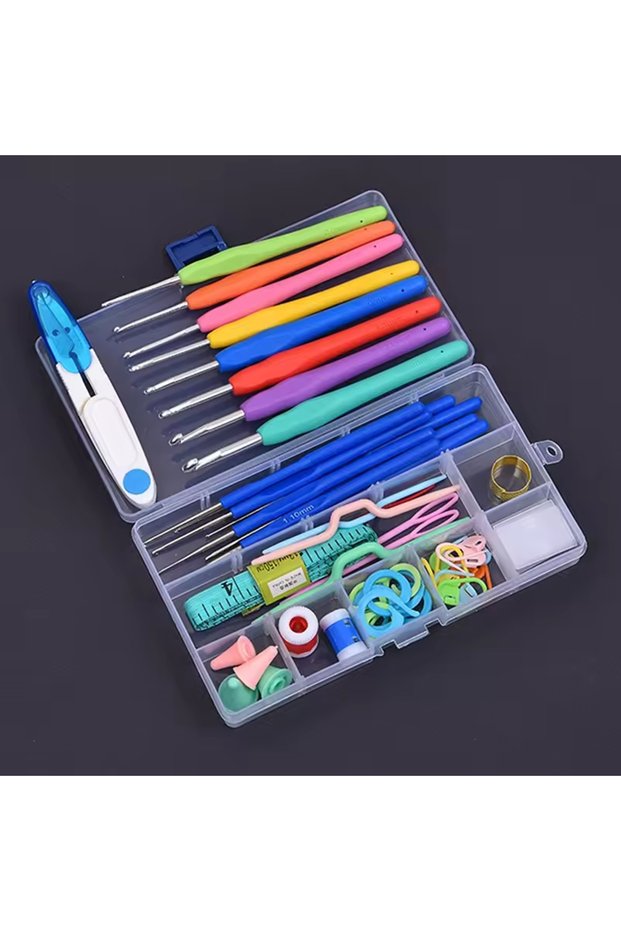 52pcs Crochet Hook Kit Knitting Needles Set With Bag,Markers,DIY Hand Sewing Accessories