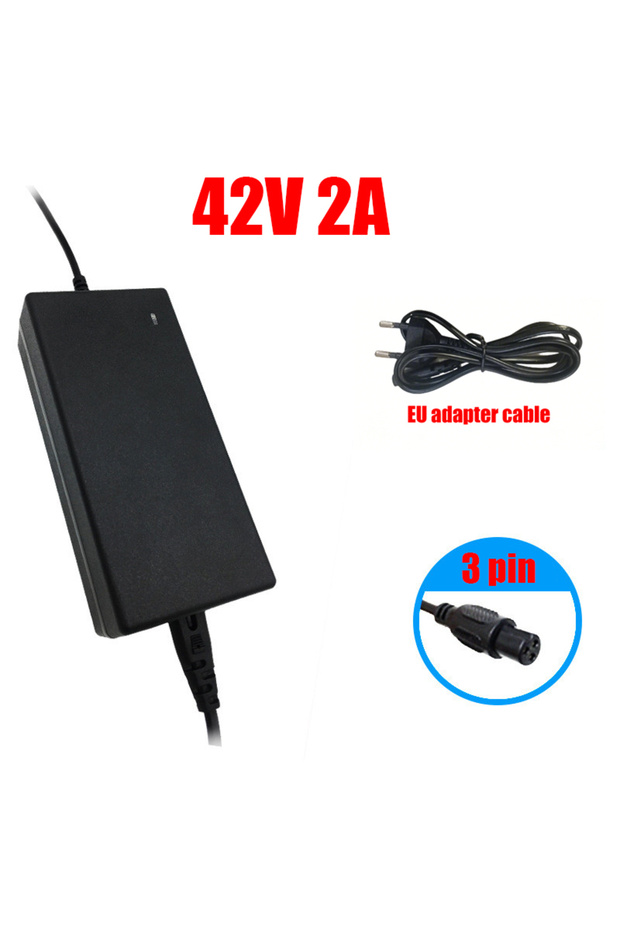 42V EU 3Pin 42V 2A Lithium Battery Charger AC 100–240V DC 5.5×2.1mm 8mm 3-pin Aviation Connector For