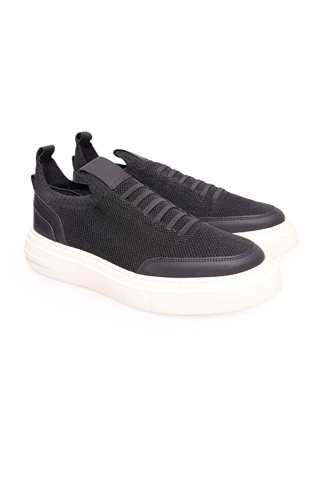 Black Color Laceless Genuine Leather Men's Shoes