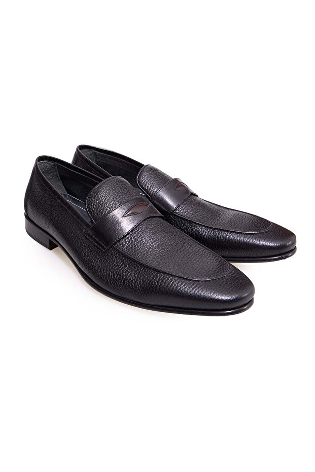 Black Color Laceless Genuine Leather Men's Shoes