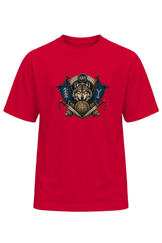 Unisex Bozkurt Kayi Printed T-Shirt – Old Turkish Motif Wolf Pattern Casual T-Shirt