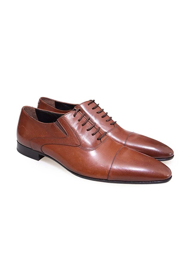 Tan Color Lace-Up Genuine Leather Leather Sole Men's Shoes