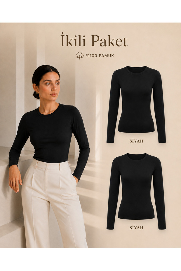 2-Piece Women's Crew Neck Long Sleeve Bodysuit