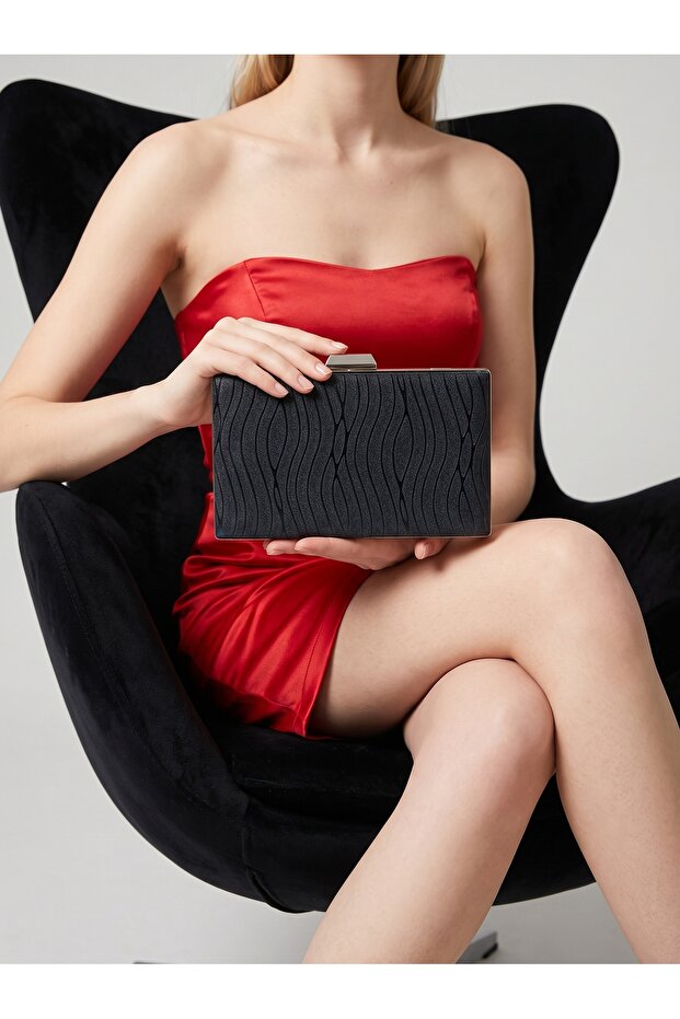 Black Striped Laser Patterned Women's Evening Dress Bag Wedding Engagement Graduation