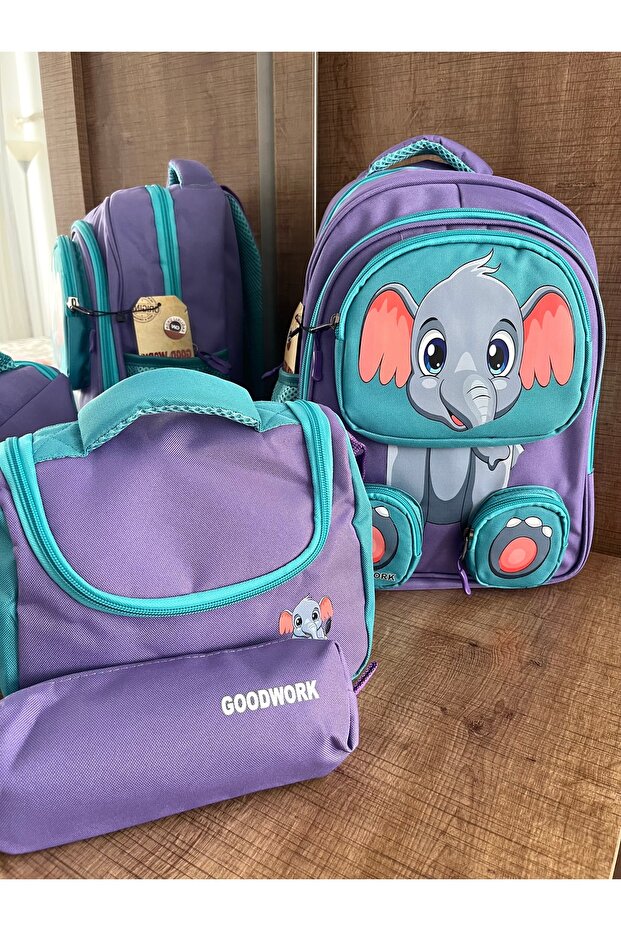 Three-Dimensional Girls' Kindergarten and Primary School Backpack, Lunch Box and Pen Holder Set