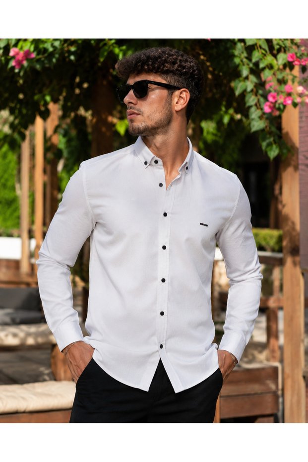 Slimfit Uzunkol Washable Gabardine Lycra Men's Shirt