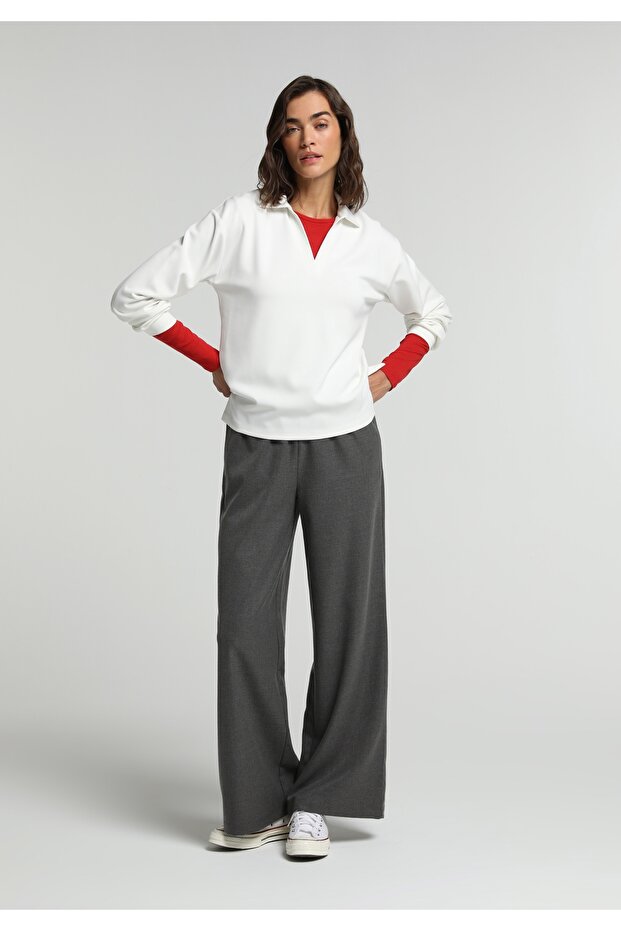 Regular Fit High Waist Wide Leg Women's Anthracite Trousers