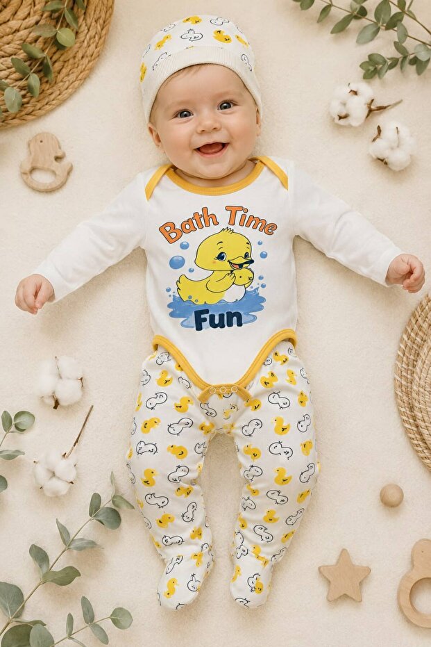 Cute Duck Printed 3-Piece Baby Body Set 0-12 Months
