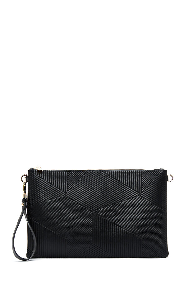 Women's Black Chain Strap Patterned Portfolio Bag Wb570005Sm