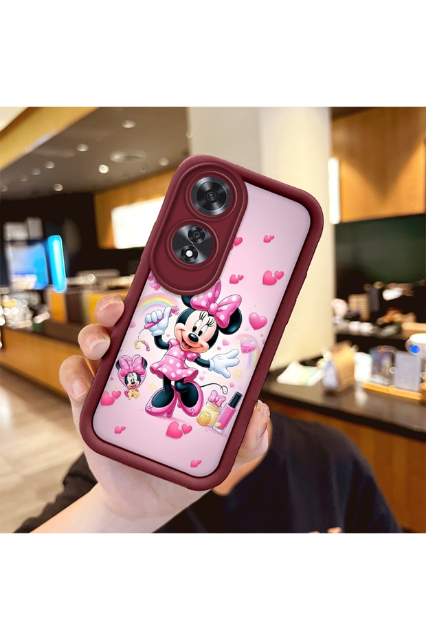 حافظة متوافقة مع OPPO A60، حافظة حماية للكاميرا بنمط ميني، حافظة هاتف من السيليكون باللون الأحمر الداكن للزوجين