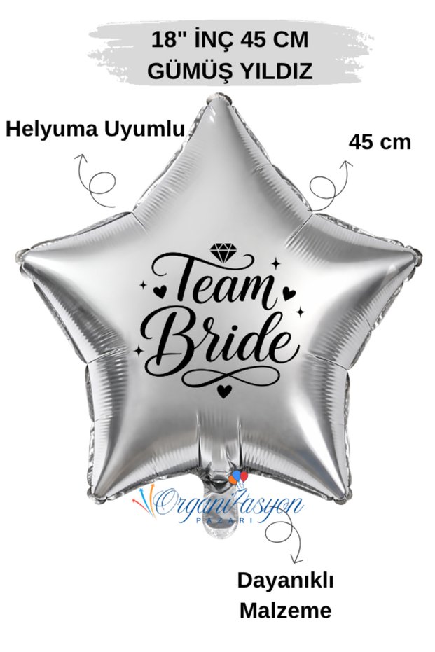 18 Inch Silver Star Foil Balloon | Bride Team Printed | Helyuma Compatible Bachelor Party Balloon
