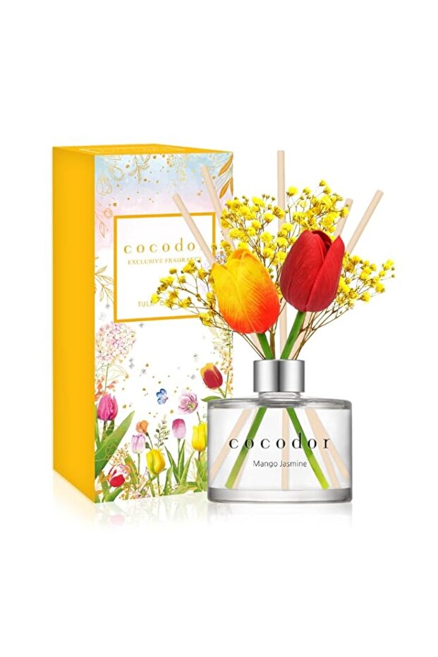 Cocod'or Tulip & Preserved Real Flower Reed Diffuser/Mango Jasmine / 6.7oz(200ml) / 1 Pack, Birthday, Wedding Gift, Home & Office Decor Aromatherapy Diffuser Oil Gift Set