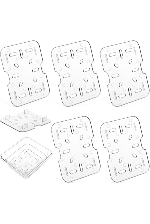 Joyzzz Drain Rack Shelf, 6 PCS Clear Acrylic Water Drainage Grate, Sixth Size Food Pan Insert, Commercial Kitchen Restaurant Drip Tray, Plastic Elevator for Prep Table Storage Buffet Hotel