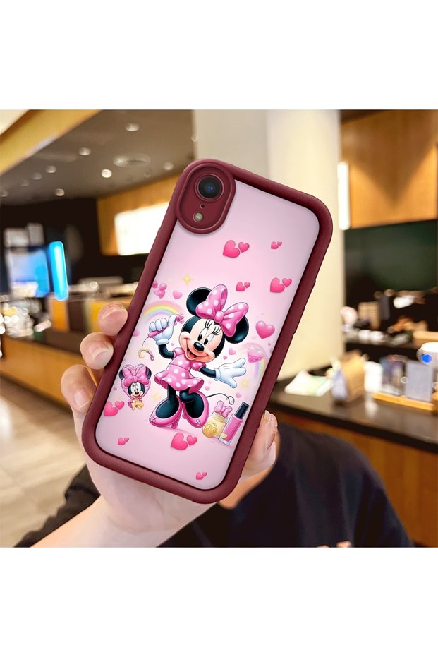 iPhone Xr Compatible Case Camera Protector Minnie Pattern Claret Red Beloved Couple Silicone Phone Case