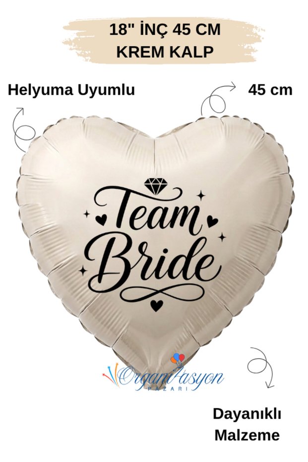 18 Inch Cream Heart Foil Balloon | Bride Team Printed | Helyuma Compatible Bachelor Party Balloon